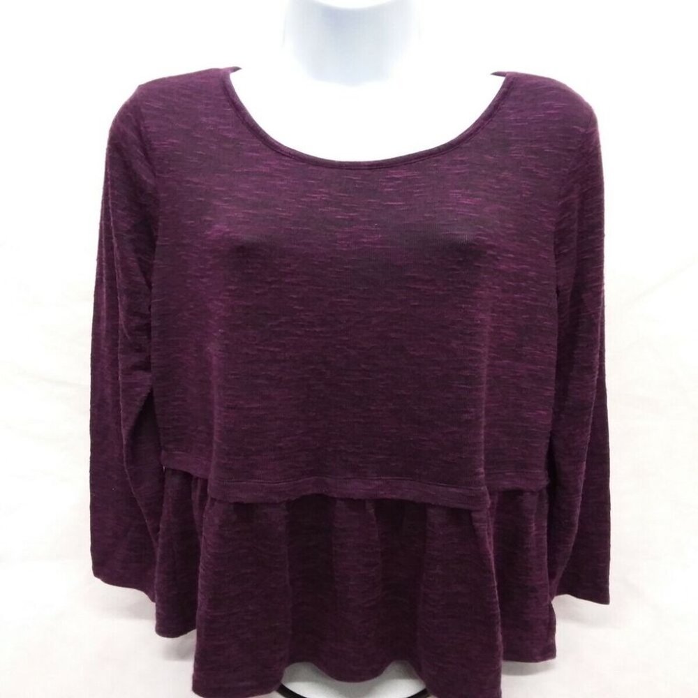 Women's Large AB Studio Long Sleeve Purple Round Neck Blouse